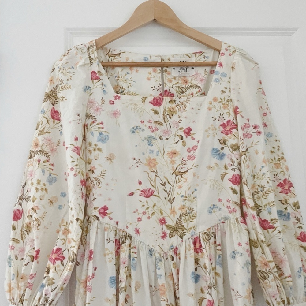 Meadows Marigold Maxi Dress Meadow Flowers Cream Cotton Poplin Cottagecore 2 - Picture 13 of 13